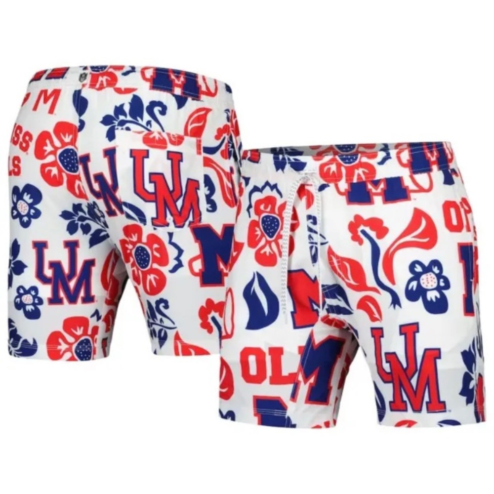 Ole Miss Rebels Floral Swim Trunks Wes‎ & Willy Men’s L White Vault Tech Shorts